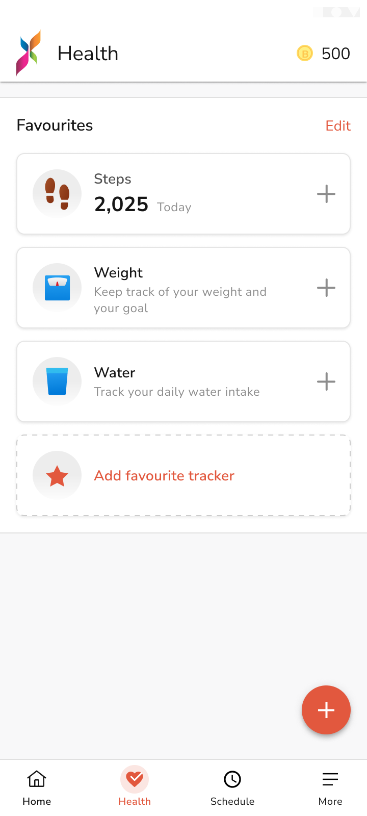 Health tracking and tips screen