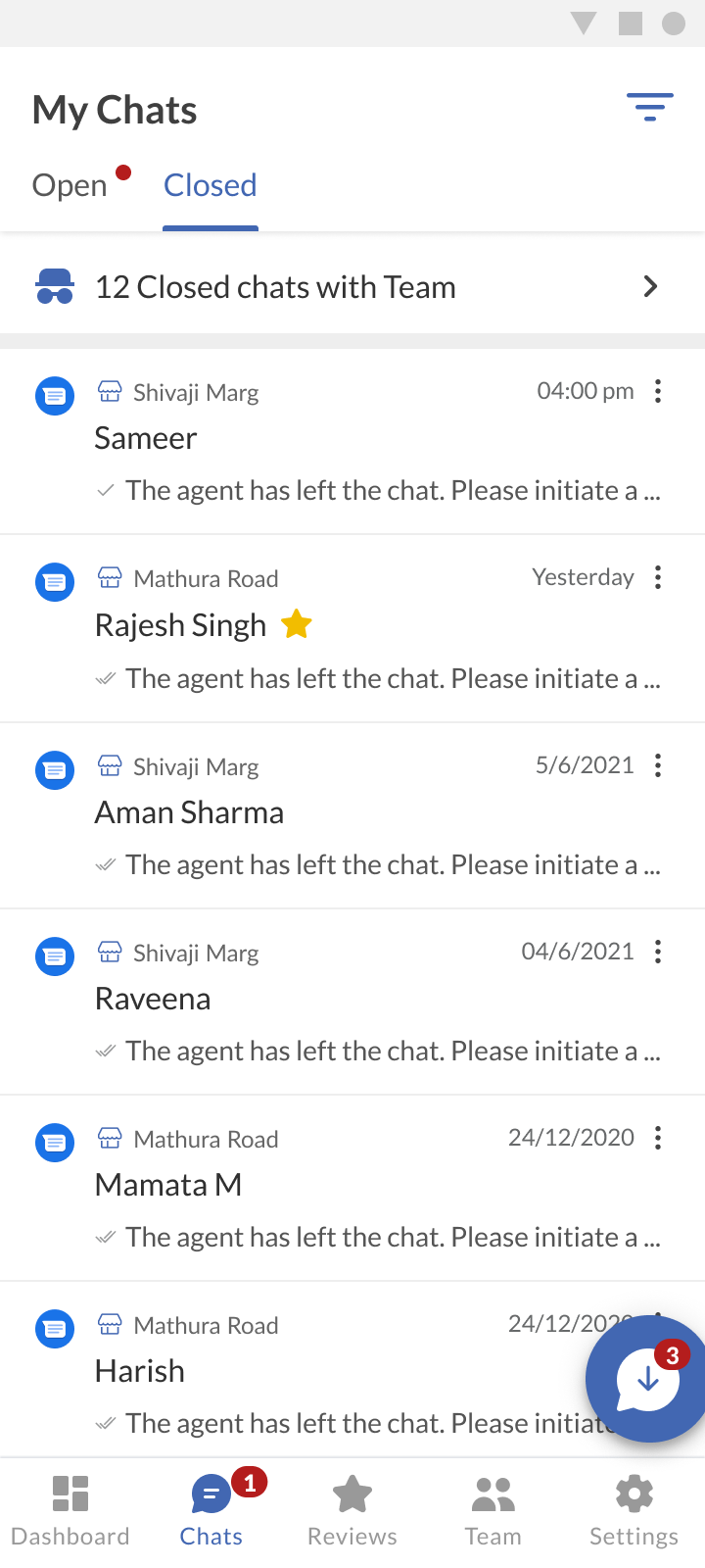 My Chats inbox with open and closed tabs