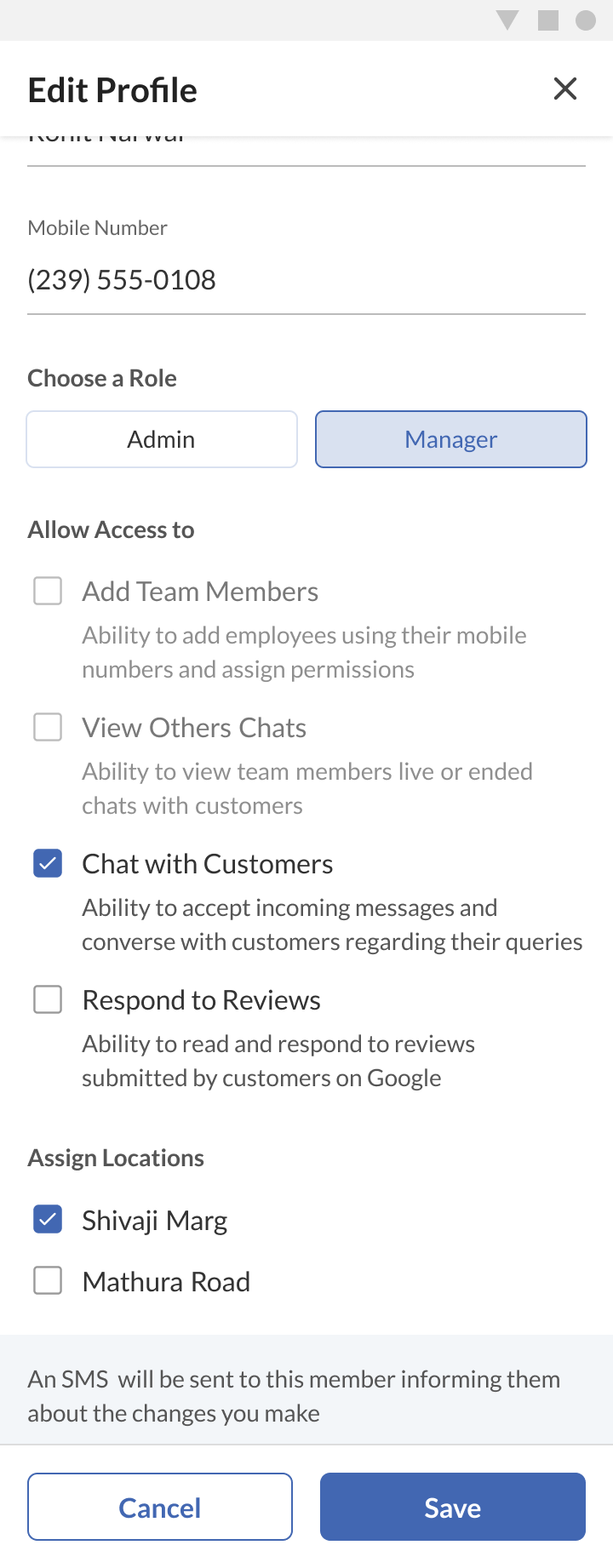 Role permissions as plain toggles tied to assigned locations